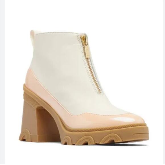 NWOT Sorel Brex Chalk Peach Platform Heeled Waterproof Chelsea Boots Sz 11 - Picture 1 of 6